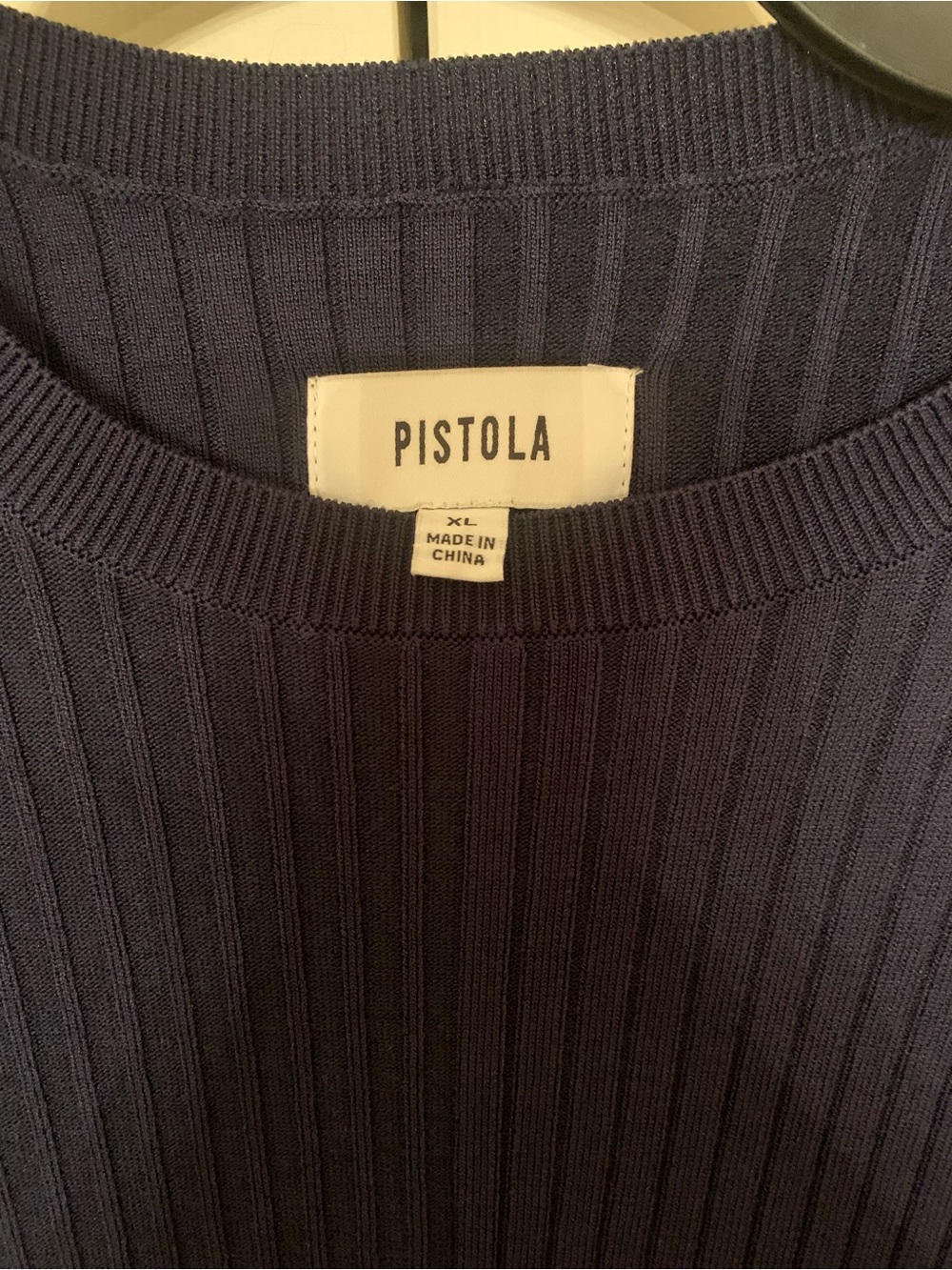 Pistola Ribbed Crewneck High Low Colorblock Top in Navy Blue - Picture 3 of 4